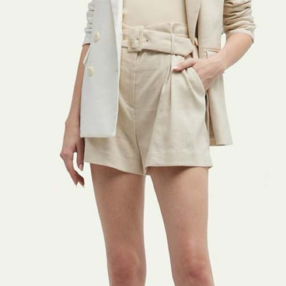 Veronica Beard Ashford Belted Linen Shorts - Limestone Twill